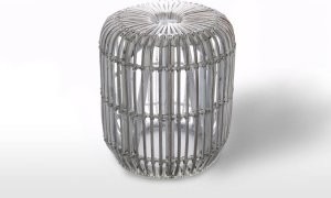 Stolik/puf rattanowy biały Cannes 35 cm. 2