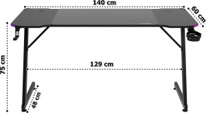 Biurko Shadow Gamer 2.0 LED RGB Czarne 140 cmx60 cm 3