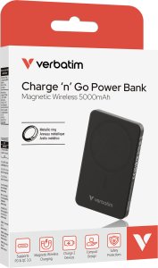 Powerbank Verbatim Verbatim, powerbank z �adowaniem bezprzewodowym, 5V, �adowanie telefonu, 32225, 5000mAh, Mocowanie magnetyczne, Czarny 3