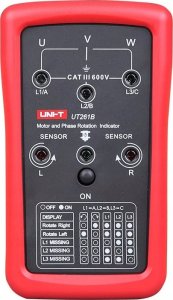 Faziu sekos ir variklio sukimosi krypties testeris ; 90/600VAC; 15/400Hz; IP40; CAT III 600V, UNI-T 1
