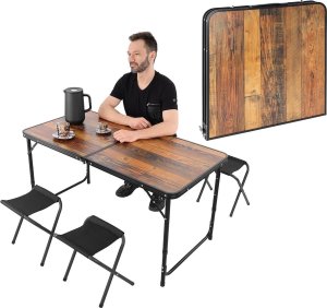 STOLIK TURYSTYCZNY SKŁADANY KEMPINGOWY 120X60X70/62/55CM I 4 KRZESŁA DREWNO 1