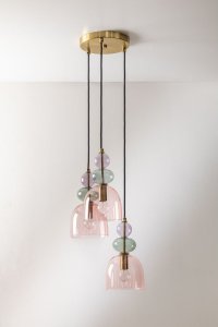Lampa wisząca potrójna złota kolorowe szkło Zanya 1