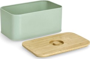 Chlebak metalowy miętowy z bambusową pokrywką 30x18 x14 cm 2