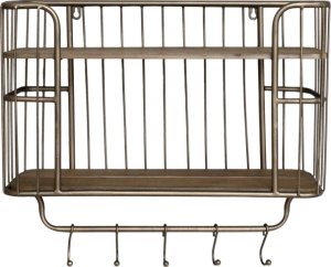 Półka ścienna druciana z haczykami 52 cm stare złoto 1
