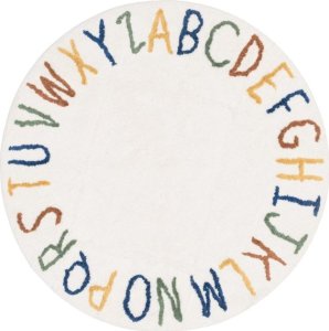 Dywan okrągły biały  120 cm  KOLOROWE LITERKI 1