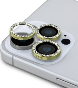 Zestaw 2w1 Guess BP Rhinestone szkło na   ekran i obiektyw aparatu do iPhone 16 Pro Max złoty 2