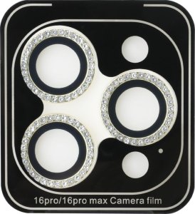 Zestaw 2w1 Guess BP Rhinestone szkło na   ekran i obiektyw aparatu do iPhone 16 Pro Max złoty 3