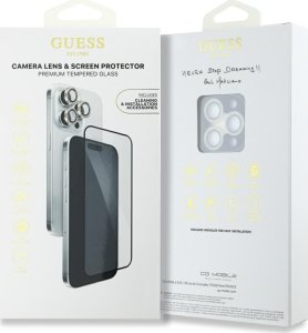 Zestaw 2w1 Guess BP Rhinestone szkło na   ekran i obiektyw aparatu do iPhone 16 Pro Max złoty 4