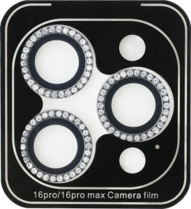 Zestaw 2w1 Guess BP Rhinestone szkło na   ekran i obiektyw aparatu do iPhone 16 Pro Max srebrny 2