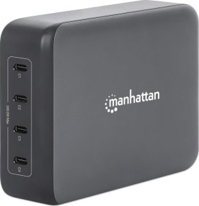 MANHATTAN 4-Port GaN USB Power Delivery-Ladestation PD 3.1 Vier USB-C PD-Ports mit bis zu 140W pro Port 240 W Gesamtleistung schwarz 1
