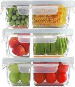 Pojemniki szklane dzielone dwukomorowe Florina Frigo 750 ml zestaw 3 sztuki kwadratowe lunchbox hermetyczne 1