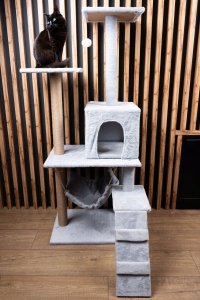 Drapak dla kota legowisko wieża domek schodki 4 poziomy szary 9