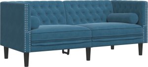 vidaXL Sofa Chesterfield z wałkami, dwuosobowa, niebieska, aksamit 2