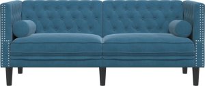 vidaXL Sofa Chesterfield z wałkami, dwuosobowa, niebieska, aksamit 4