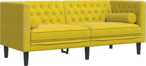vidaXL Sofa Chesterfield z wałkami, dwuosobowa, żółta, aksamit 2