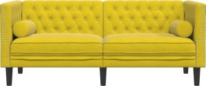 vidaXL Sofa Chesterfield z wałkami, dwuosobowa, żółta, aksamit 4