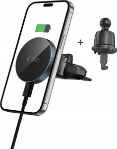 TECH-PROTECT MM15W-V5 MAGNETIC MAGSAFE CD & VENT CAR MOUNT WIRELESS CHARGER 15W BLACK/BLACK 2