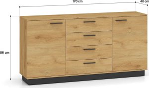 Komoda BRONX 2D4S 170cm dąb/czarna ML MEBLE 9