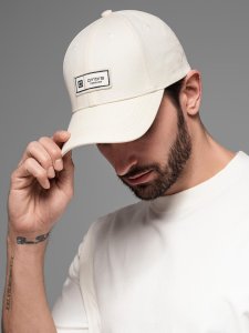 Czapka męska bejsbolówka z daszkiem i patchem  kremowa V4 OM-ACCS-0103 1
