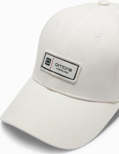 Czapka męska bejsbolówka z daszkiem i patchem  kremowa V4 OM-ACCS-0103 4