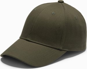 Czapka męska bejsbolówka z daszkiem i ozdobnym haftem  khaki V2 OM-ACCS-0102 1