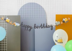 Baner Happy birthday Pojazdy budowlane 2m 1