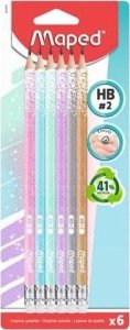 Ołówek z gumką Glitter brokat HB 6szt. MAPED EDUKAMP 1