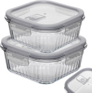 Pojemniki szklane ryflowane Florina Mariet lunchbox 1200/800 ML żaroodporne hermetyczne 1