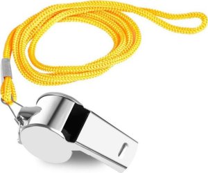 Gwizdek Sędziowski Z Kulką Metalowy Żółty Sznurek 40cm LEAN TOYS 2