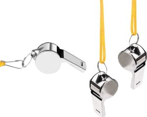 Gwizdek Sędziowski Z Kulką Metalowy Żółty Sznurek 40cm LEAN TOYS 3