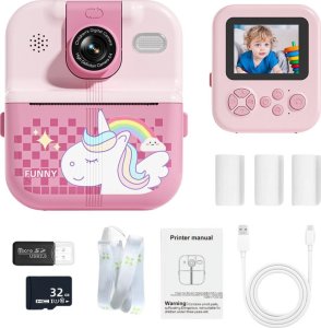 Aparat Natychmiastowy z Drukarką Termiczną Gry 3 Rolki Różowy Jednorożec LEAN Toys 1