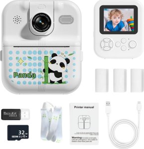 Aparat Natychmiastowy z Drukarką Termiczną Gry 3 Rolki Biały Panda LEAN Toys 1