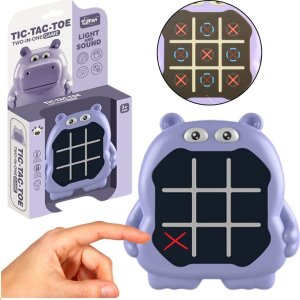 Gra Elektroniczna 3w1 Kółko i Krzyżyk Memory Hipopotam Fioletowy LEAN Toys 1