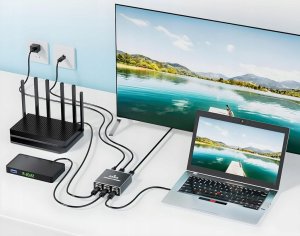 SPLITTER LAN 1x4 ADAPTER ROZDZIELACZ SWITCH 2xRJ45 ETHERNET 1000Mb GIGABIT one size 12