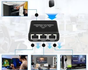 SPLITTER LAN 1x4 ADAPTER ROZDZIELACZ SWITCH 2xRJ45 ETHERNET 1000Mb GIGABIT one size 4