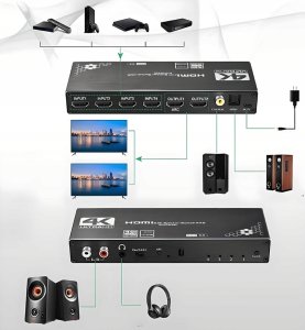 SPLITTER SWITCH HDMI 2.0 4x2 PRZEŁĄCZNIK 4 WEJŚĆ 2 WYJŚĆ ARC CINCH OPTYCZNE one size 2