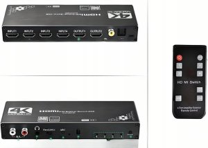 SPLITTER SWITCH HDMI 2.0 4x2 PRZEŁĄCZNIK 4 WEJŚĆ 2 WYJŚĆ ARC CINCH OPTYCZNE one size 4
