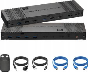 KVM Switch HDMI DP 2x2 KONSOLA PRZEŁĄCZNIK DISPLAYPORT 2 Monitory 4xUSB 3.0 one size 7