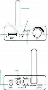 TRANSMITER BLUETOOTH 5.0 KONWERTER AUDIO DAC 5.1 ODBIORNIK BT CINCH AUX USB one size 5