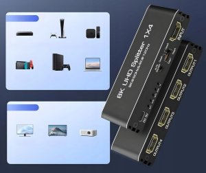 SPLITTER HDMI 2.1 1x4 ROZDZIELACZ ULTRAHD HDCP 2.3 8K60HZ 4K 120HZ - 4 TV one size 8