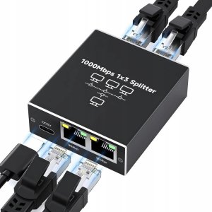 SPLITTER LAN 1x3 ADAPTER ROZDZIELACZ SWITCH 2xRJ45 ETHERNET 1000Mb GIGABIT one size 1