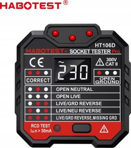 Habotest TESTER GNIAZD SIECIOWYCH MIERNIK ELEKTRYCZNY WYŚWIETLACZ LCD TEST RCD LED 3