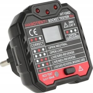 Habotest TESTER GNIAZD SIECIOWYCH MIERNIK ELEKTRYCZNY WYŚWIETLACZ LCD TEST RCD LED 4