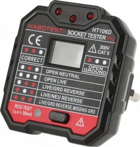 Habotest TESTER GNIAZD SIECIOWYCH MIERNIK ELEKTRYCZNY WYŚWIETLACZ LCD TEST RCD LED 5