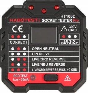 Habotest TESTER GNIAZD SIECIOWYCH MIERNIK ELEKTRYCZNY WYŚWIETLACZ LCD TEST RCD LED 7