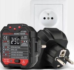 Habotest TESTER GNIAZD SIECIOWYCH MIERNIK ELEKTRYCZNY WYŚWIETLACZ LCD TEST RCD LED 9