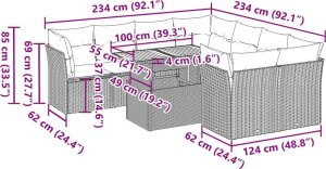 9-cz. zestaw mebli ogrodowych z poduszkami, szary, polirattan 11