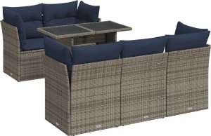 6-cz. zestaw mebli z poduszkami, szary, polirattan i akacja 2