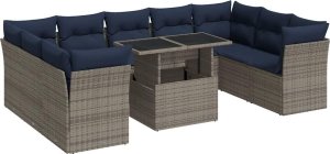 10-cz. zestaw mebli z poduszkami, szary, polirattan i akacja 2