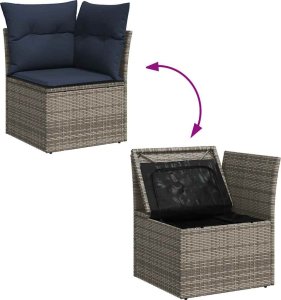 10-cz. zestaw mebli z poduszkami, szary, polirattan i akacja 7